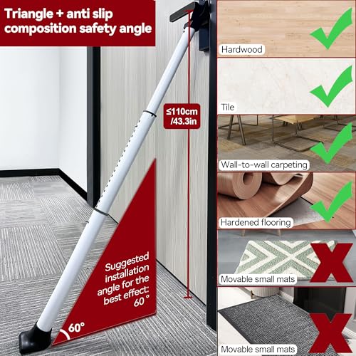 AceMining Adjustable Door Security Bar 20-50 in, White - Travel & Home Security