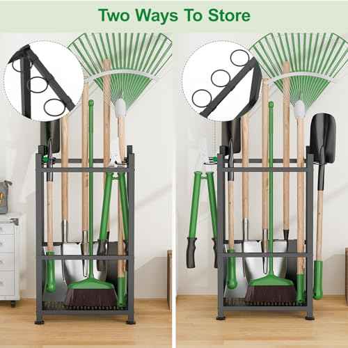 Dirza Garden Tool Organizer,Yard Tool Organizer for Garage Organization and Storage,Garden Tool Rack with 9 Loops for Garage, Shed, Outdoor,Easy Take Out and Storage,Will NOT tip over