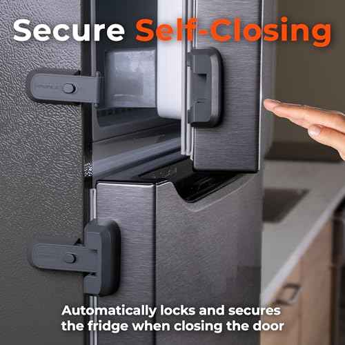 2-Pack Child Proof Fridge Lock with Adhesive - No Tools Required - Refrigerator Lock for Kids - Freezer Latch to Keep Door Closed - for Toddlers, Cats, & Dogs.