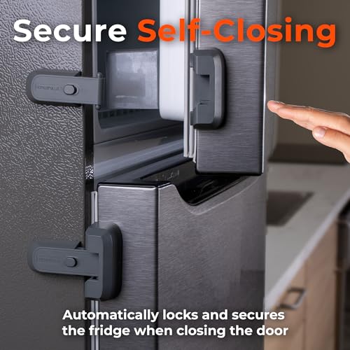 Childproof Refrigerator Lock with Adhesive - No Tools Needed, Auto Lock, 2-Pack