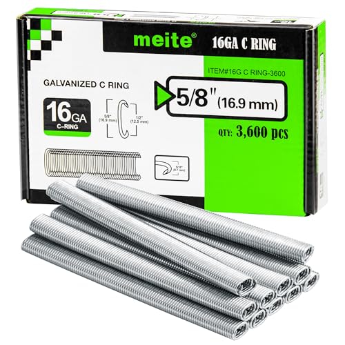 Meite Galvanized Hog Ring Staples 16 Gauge 1/2" Crown 3,600 Counts for Fencing & Upholstery