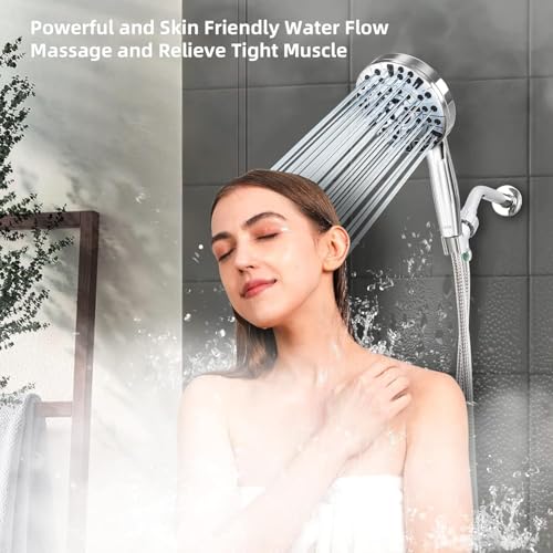 BESAQUO 9-Function High Pressure Handheld Shower Head with Power Wash & Chrome Finish