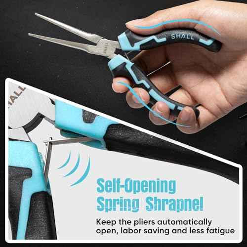 SHALL 6" Mini Needle Nose Pliers Set, 2PCS Long Nose Pliers & Bent Nose Pliers with Comfort Grip Handles, Non-Serrated Small Needle Nose Pliers for Jewelry Making, Bending Wire, Crafts, Home Repair