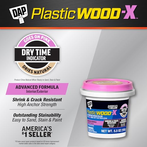 DAP Plastic Wood-X Wood Filler 5.5 Oz - Natural, DryDex Indicator, Interior & Exterior Repair