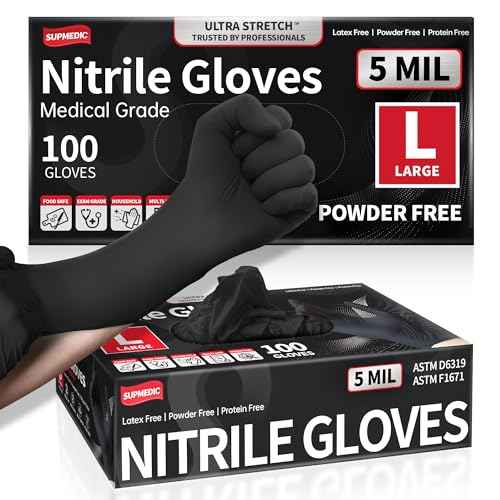 Disposable Nitrile Gloves, 5Mil Chemical Resistant Powder-Free Latex-Free Glove Exam Cook Tattoo, Black Blue 100Pcs