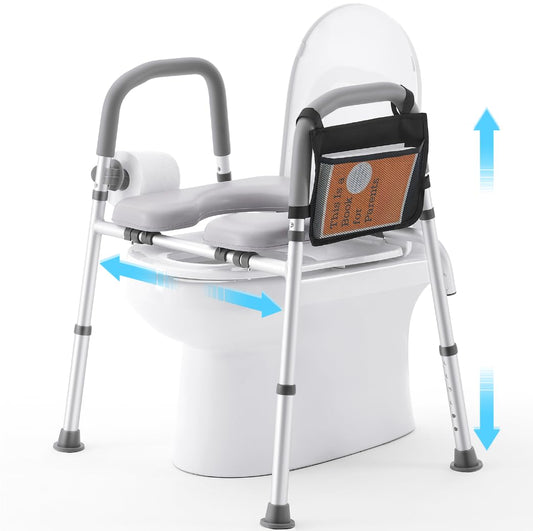 Toilet Seat Risers for Seniors, FSA HSA Eligible Adjustable Raised Toilet Seat with Handles, Toilet Risers, Cozy Padded Elevated Toilet Seat for Elderly, Pregnant, Handicap, Fits Any Toilet, 350lbs