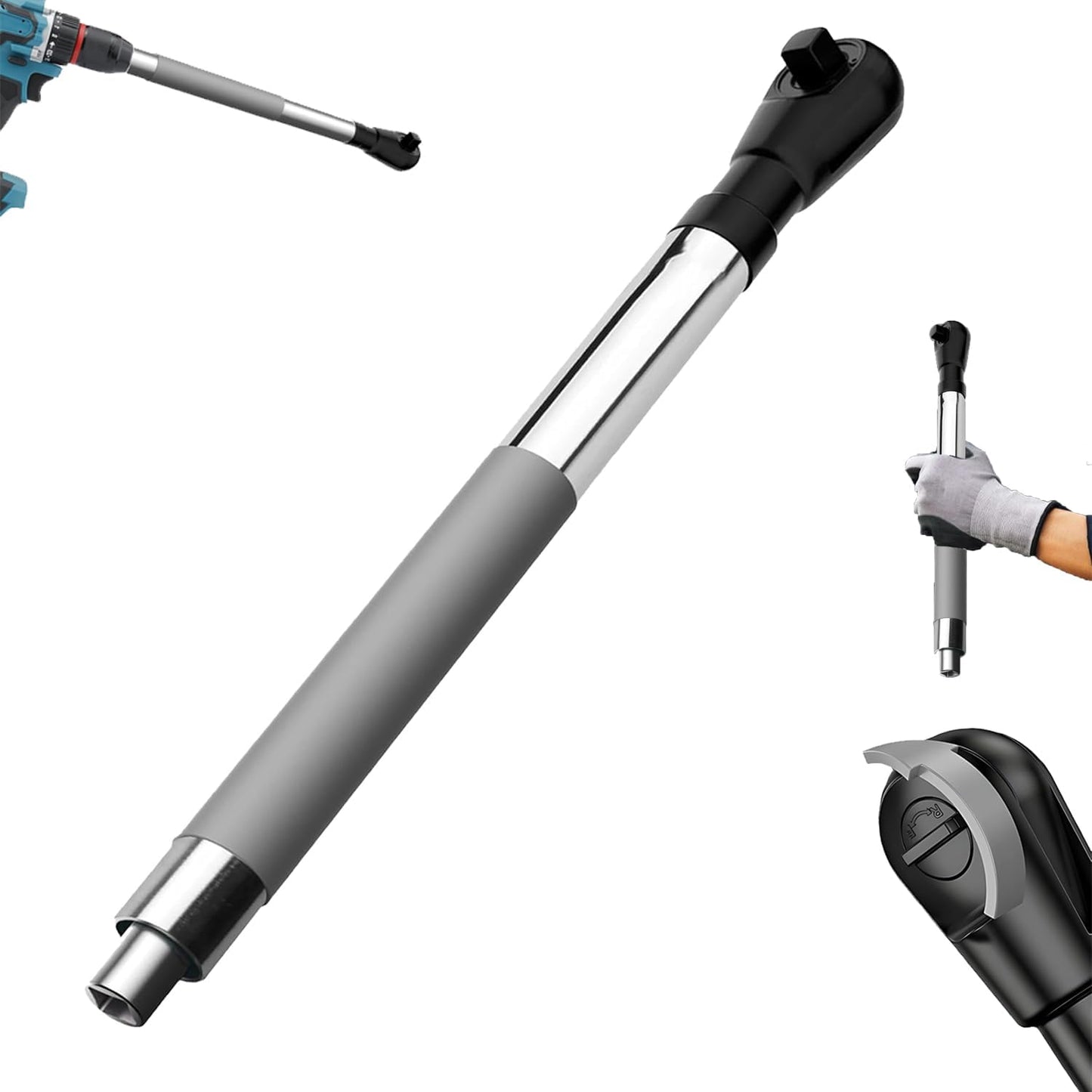 Offset Extension Wrench Impact for Electric Drill, with 4 Socket Adapters and 1/2‘’ Drill Adapter, Multifunctional Chain Drive Electric Ratchet Wrench Tool for Tightening Fasteners (1pcs)