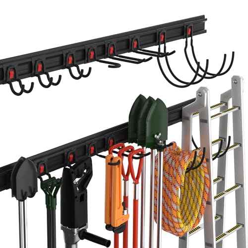 WORKPRO Garage Tool Organizer Wall Mount, Garage Organization Garden Tool Rack Holder System, 64-Inch 4 Rails with 8 Heavy Duty Adjustable Hooks for Hanging and Storage