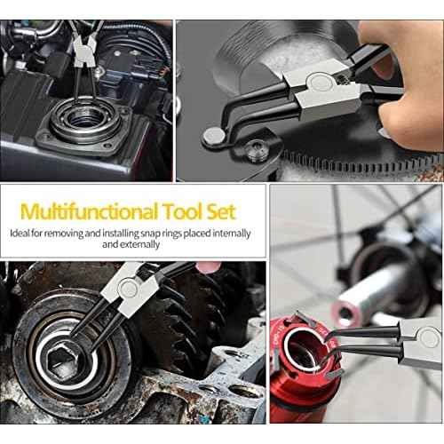 Snap Ring Pliers Set, 2pcs 7" Internal/External Circlip Pliers Kit with Bent Jaw, Heavy Duty Precision Spring Loaded Pliers for Ring Remover Retaining and Remove Hoses, Gaskets
