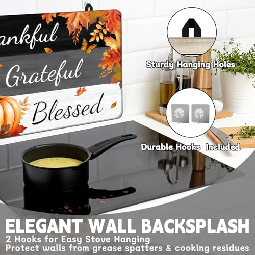 ENCHAN 28x20 Inch Glass Top Stove Cover - Heat-Resistant, Black & Yellow Fall Leaves