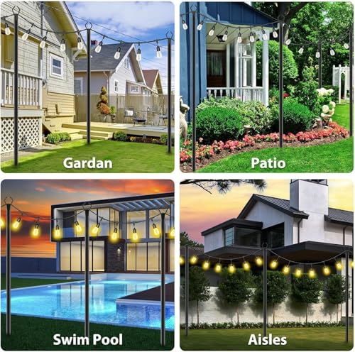 AILBTON 10Ft String Light Poles 4 Pack Outdoor Lighting Fence Mounts with Brackets