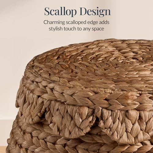 Chestnut Best Choice Products Scalloped Hyacinth Storage Basket with Lid – Handwoven Plant & Home Organizer