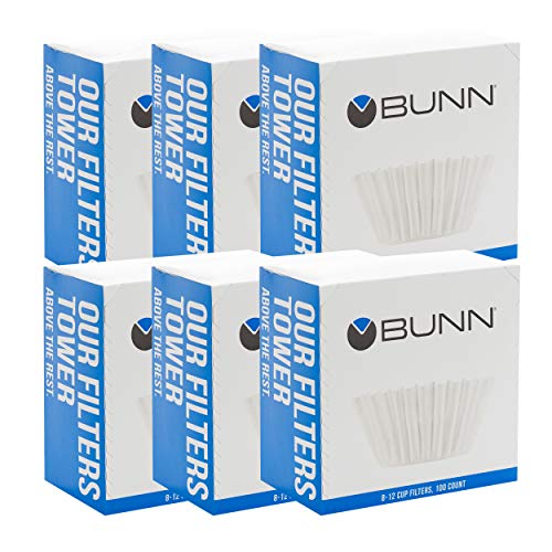 BUNN 100 Count Coffee Filters, Flat Bottom 8-12 Cup, 6 Pack (600 Filters per Case)