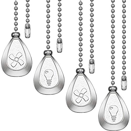 Patelai 4 Pack Silver Ceiling Fan Pull Chain Extenders with Fan & Light Patterns