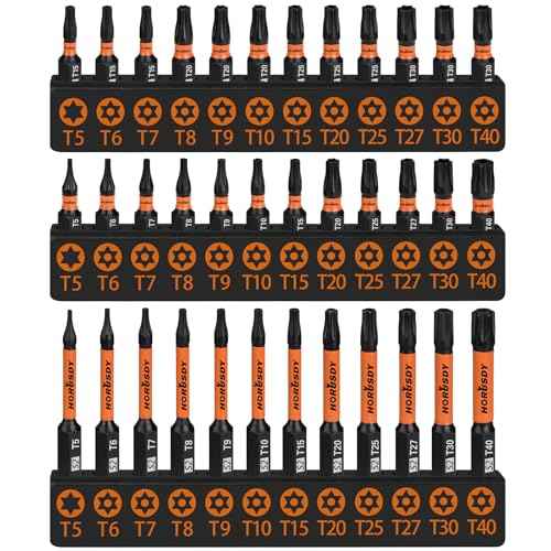 HORUSDY Torx Bit Set, 36pcs Security Torx Bit Set,Tamper Proof Star Bits (T5-T40) for Impact Driver, S2 Steel Screwdriver 1" & 2.3" Long,Torque Security Bits with Storage Box