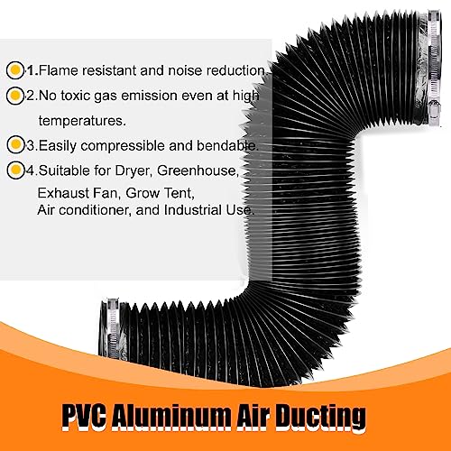 4 inch Flexible Dryer Vent Hose 8 ft Heavy-Duty Four-Layer 2-Pack Clamps