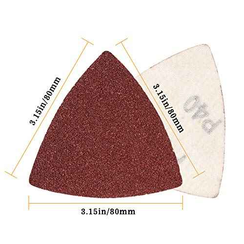 SPEEDWOX 30 Pcs Hook and Loop Triangle Sandpaper 40 Grit 80mm 3-1/8 Inches for Oscillating Multi Tool Detail Sander Sanding Discs Triangle Sanding Pads