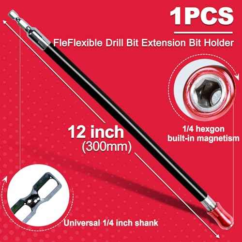 12Inches Flexible Drill Bit Extension Screwdriver Bit Holders, 1PACK Flex Shaft Extension Socket Bit Holder Hex Shank Quick-Change Drill Bit Guide