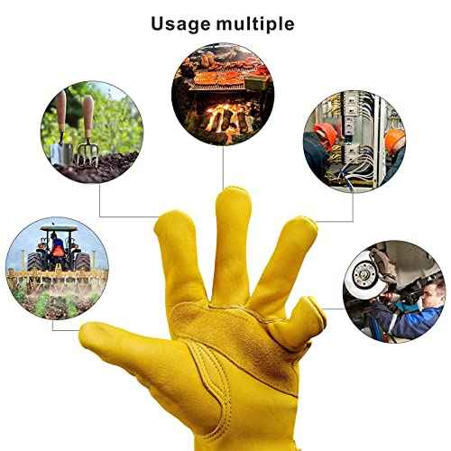 Leather Work Gloves for Men & Women, Reinforced Durable Gardening Gloves,Cowhide Work Gloves,Puncture & Cut Resistant