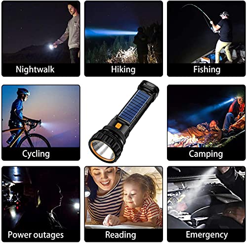 E-SHIDAI Solar Rechargeable Flashlight - Black, 1 Pack Camping & Emergency Light