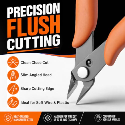 KATA 5-Inch Mini Flush Wire Cutters for Jewelry & Model Making - 1 Pack Orange