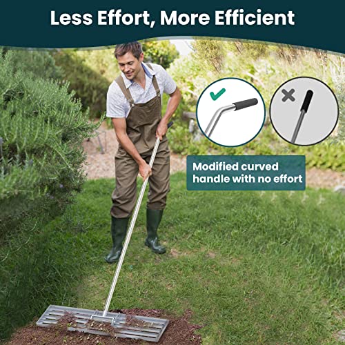 Dremmt 30x10 Inch Lawn Leveling Rake - Heavy Duty Landscape Tool with 6.5FT Stainless Steel Handle