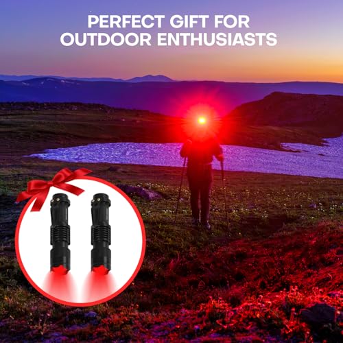 2 Pack Red LED Flashlight with Single Mode, Adjustable Beam for Night Observation & Outdoor Activities