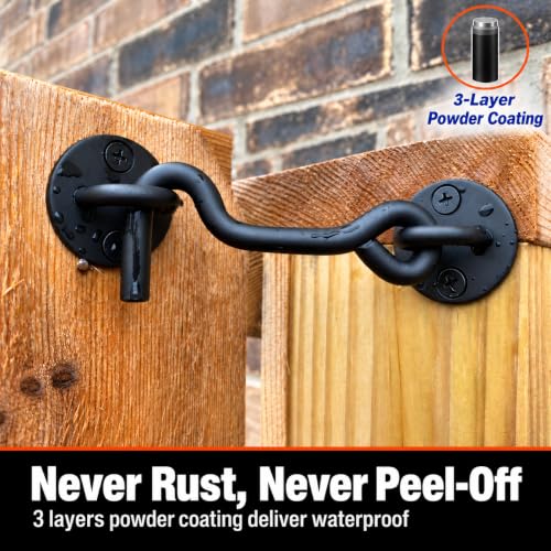 Raswik 4-Inch Privacy Hook and Eye Gate Latch - Black, Easy Barn Door Lock, Model 1