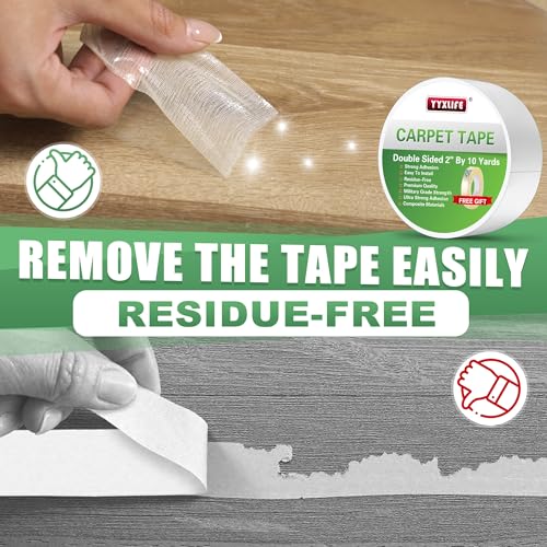YYXLIFE Double Sided Carpet Tape 2-Inch x 10 Yards Heavy Duty Rug Adhesive