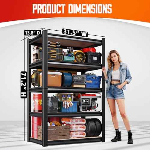 71"H Garage Shelving-5 Tier Garage Storage Shelves,Adjustable Heavy Duty Metal Shelving Unit and Storage Large Rack,Utility Steel Shelf For Warehouse Industrial Pantry Basement Organizers 71"x32"x14"