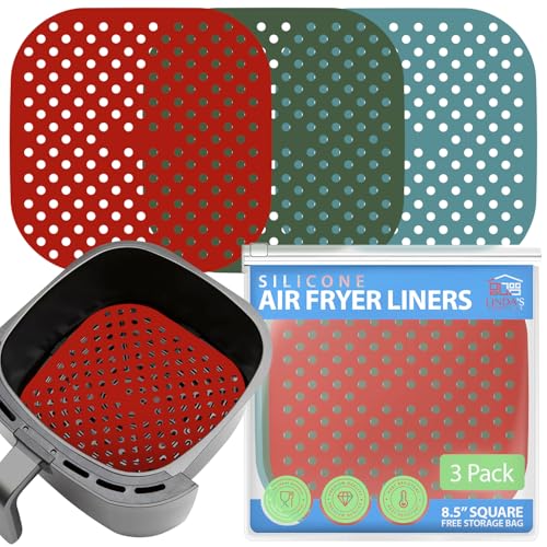 8.5 Inch Square Silicone Air Fryer Liners (3 Pack) by Linda's Essentials – Non-Stick, Easy-Clean