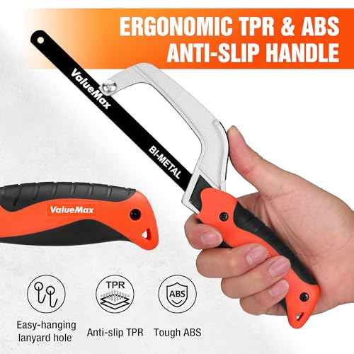 ValueMax Hacksaw, Mini Metal Saw with Extra 1 Piece Bi-Metal 10 Inch Blade, Aluminum Small Hack Saw for Wood Plastic