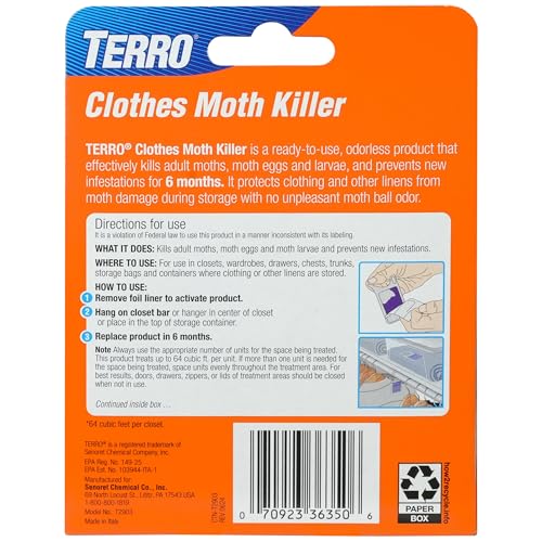 TERRO Clothes Moth Killer – T2903 3 Pack | Kills Adult Clothes Moths, Moth Larvae, and Moth Eggs | No Moth Balls Odor