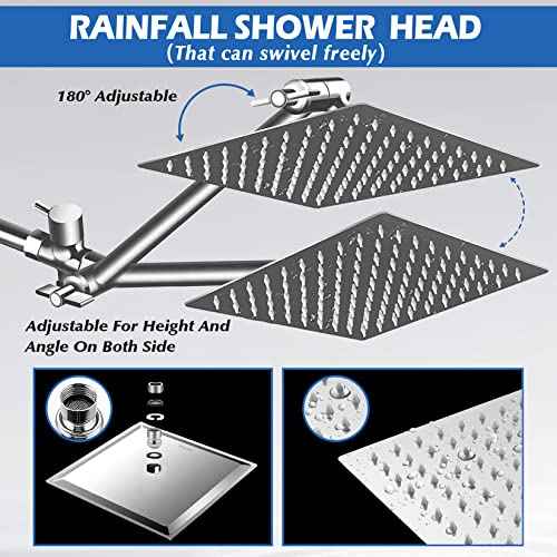 Shower Head,8¡±Rain Shower Head with Handheld Spray Combo with 11'' Angle Adjustable Extension Arm/Flow Regulator/Shower System,High Pressure Rainfall Shower Head Bathroom,Chrome