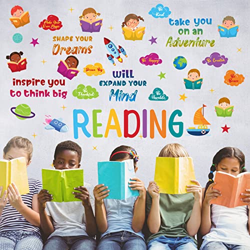 Leinuosen Inspirational Reading Wall Decals for Classroom Kids - 5 Sheets