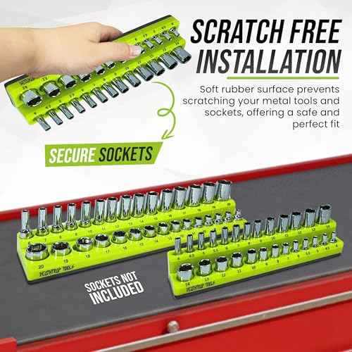 Magnetic Socket Organizer - Metric Sizing - Pack of 3 - Socket Organizers for Tool Box Drawer - 1/4, 3/8, & 1/2 Drive Socket Holders - Socket Set Organizer - Socket Tray - Tool Box Socket Organizer