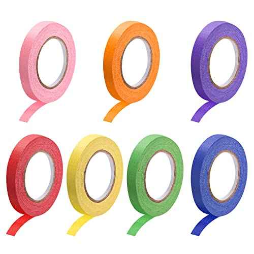 DMiotech 7Pcs 0.4 inch x 21 Yards Masking Tape Painters Tape Rolls for Crafts, Labeling, DIY Decorative 7 Colors