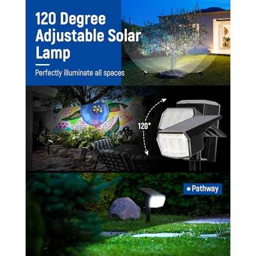 Solar Spot Lights Outdoor Waterproof 4 Pack IP65, 63 LED 3 Lighting Modes Spotlights for Yard Garden House Garage Pathway