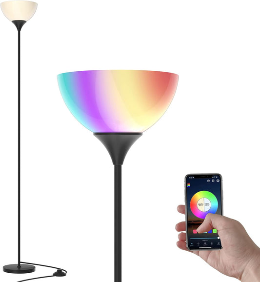 PESRAE Floor Lamp, Remote Control with Stpeless Color Temperatures and Brightness, Torchiere lamp for Bedroom, Living Room, Bulb Included (Matte Black)