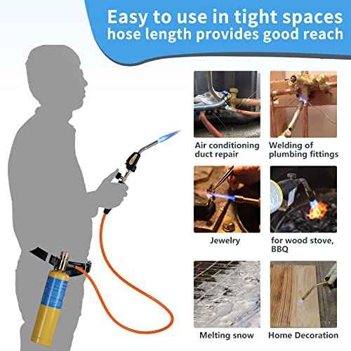 Propane Torch Hose Kit, Mapp Gas Torch Heat 3600¢µ Map Gas Torch Kit Trigger Start & Flame Adjustment, Soldering Welding Torch Fuel by MAPP, Map/Pro,Propane(Includes Cylinder Clip)