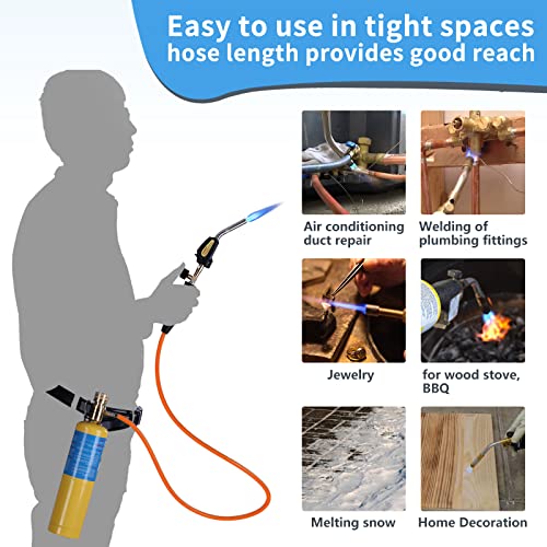 Propane Torch Hose Kit, Mapp Gas Torch Heat 3600¢µ Map Gas Torch Kit Trigger Start & Flame Adjustment, Soldering Welding Torch Fuel by MAPP, Map/Pro,Propane(Includes Cylinder Clip)