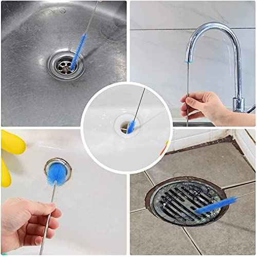 Flexible Straw Drain Brush Line Cleaner - 5 Ft Long Nylon Cleaner Double Ended Elastic Hose Pipe and 3 Pcs 10 Inch Straw Cleaning Brush for Tumbler, Sippy Cup, Bottle and Tube
