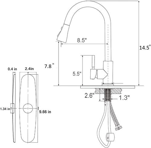 VALISY Kitchen Faucet with Pull Down Sprayer, Modern Single Handle Pull Out Brushed Nickel Kitchen Sink Faucet, High-Arc Pullout Faucets for RV Laundry Utility Sinks with Deck Plate, VALQYT061L-D