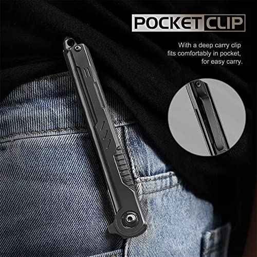 EDC Pocket Knife for Men, Tanto Folding Knives with Clip, Slim Gentleman's Knife with Glass Breaker, Flipper Open and Liner Lock for Outdoor Survival Camping Everyday Carry