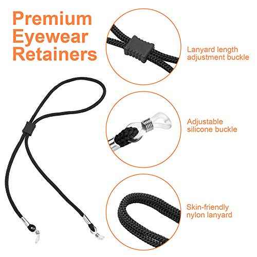 4PCS Premium Nylon Eyeglass Straps, Adjustable Eyewear Retainers, Anti-slip Eyeglass Chains Lanyard, Sport Sunglass Retainer Holder Strap for Men and Women's, with 2 Pairs Eyeglass Ear Grips