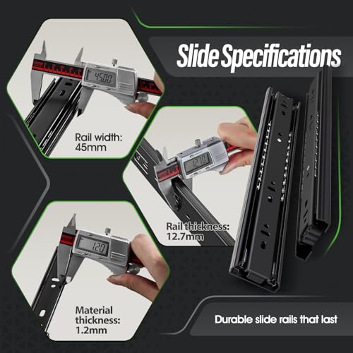 Baidice Black 10-Inch Full Extension Drawer Slides, Side Mount Pair