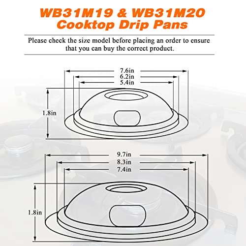 Porcelain Drip Pans for GE/Hotpoint Electric Stovetops — 4 Pack (2x6" + 2x8"), Black