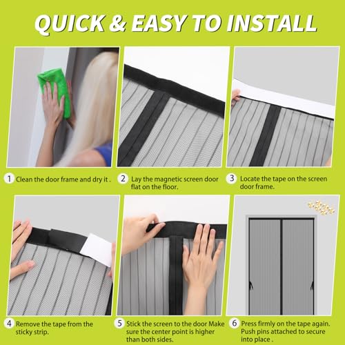 Iduontis Magnetic Screen Door - Fits 36 x 82 Inch Door, Black Polyester, Hands-Free Mesh Barrier with Hook & Loop Frame, Pet & Kid Friendly
