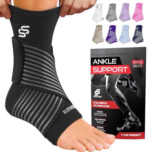 Sleeve Stars Ankle Brace for Women & Men, Ankle Wrap for Sprain, Compression Sleeve for Plantar Fasciitis Relief, Easy Customizable Support: w/ Removable Strap (Single/M:10"-12"/Black)