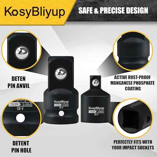 5 Piece Impact Socket Adapter Set,Standard SAE,1/4" 3/8" 1/2"Square Adapter and Reducer Conversion Set For Impact Driver Conversions,CR-V Steel